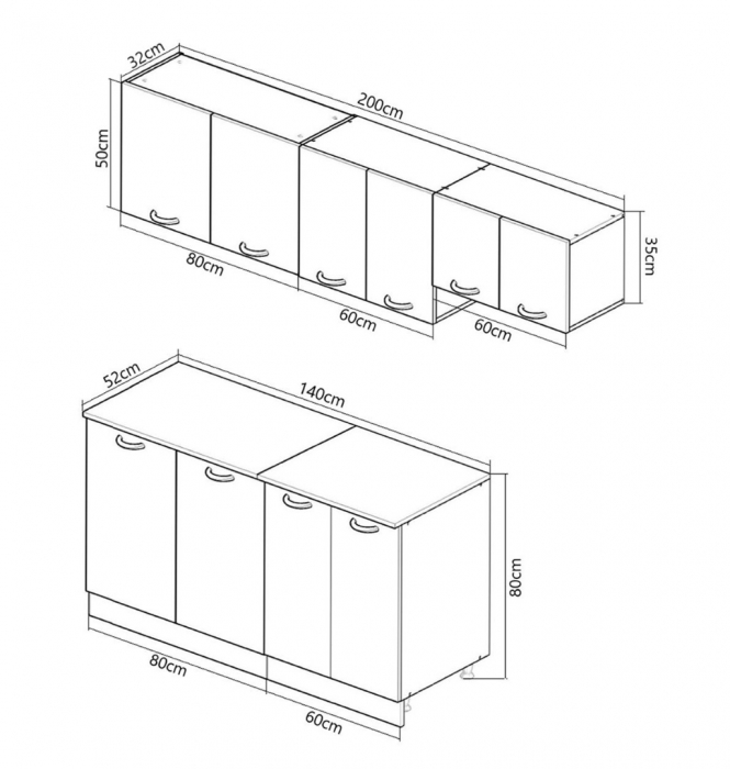 Set bucatarie SARONA 200 cm corp hota, 5 corpuri, blat termorezistent, alb / antracit [3]