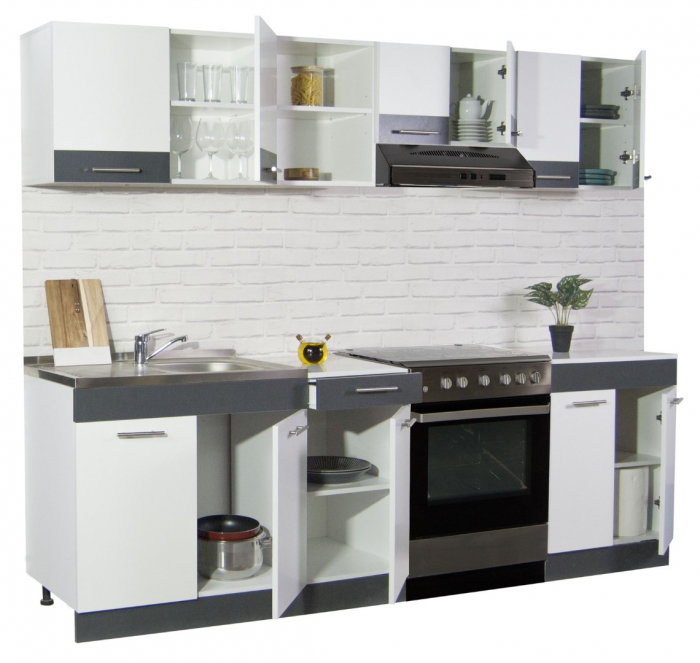 Set bucatarie SARONA 240 cm, 5 corpuri, blat PAL, alb + antracit [2]