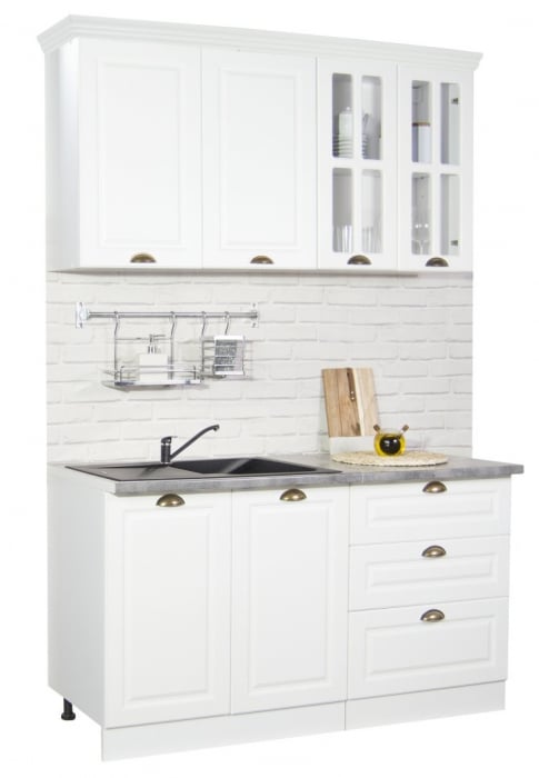 Set bucatarie SQUARE 140.01 cm, 4 corpuri, blat termorezistent, fronturi MDF, alb rustic [4]