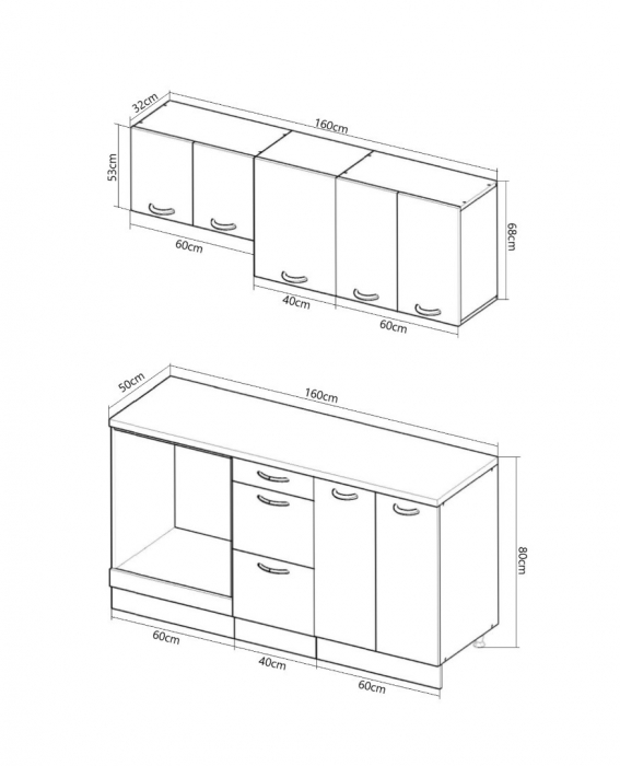 Set bucatarie SQUARE 160 cm, 6 corpuri, blat termorezistent, fronturi MDF, fag [3]