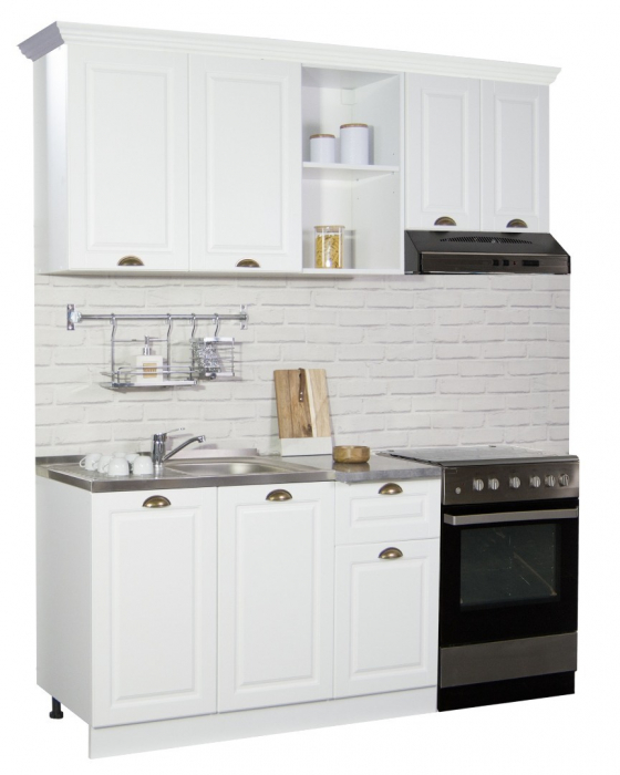 Set bucatarie SQUARE 180 cm, 3 corpuri, blat termorezistent, fronturi MDF, alb rustic [4]