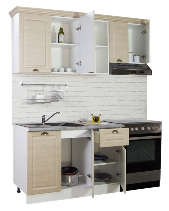 Set bucatarie SQUARE 180 cm, 3 corpuri, blat termorezistent, fronturi MDF, fag [2]