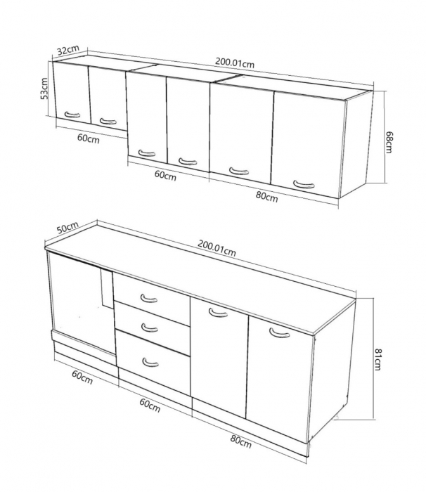 Set bucatarie SQUARE 200.01 cm, 6 corpuri, sertare, blat termorezistent, fronturi MDF, fag rustic [3]
