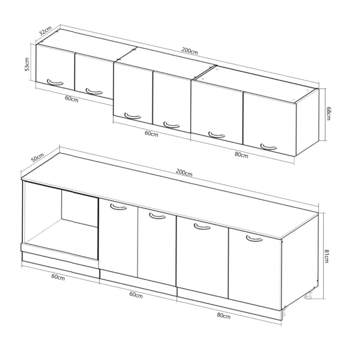 Set bucatarie SQUARE 200 cm, 6 corpuri, blat termorezistent, fronturi MDF, fag rustic [3]