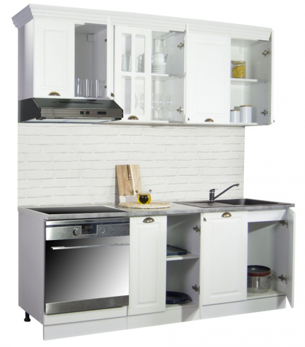 Set bucatarie SQUARE 200 cm, 6 corpuri, corp cuptor, blat termorezistent, fronturi MDF, alb rustic [5]
