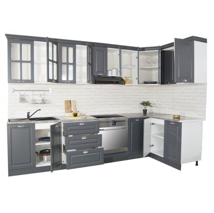 Set bucatarie SQUARE COLT 300x140 cm, 11 corpuri, blat termorezistent, fronturi MDF, antracit [2]