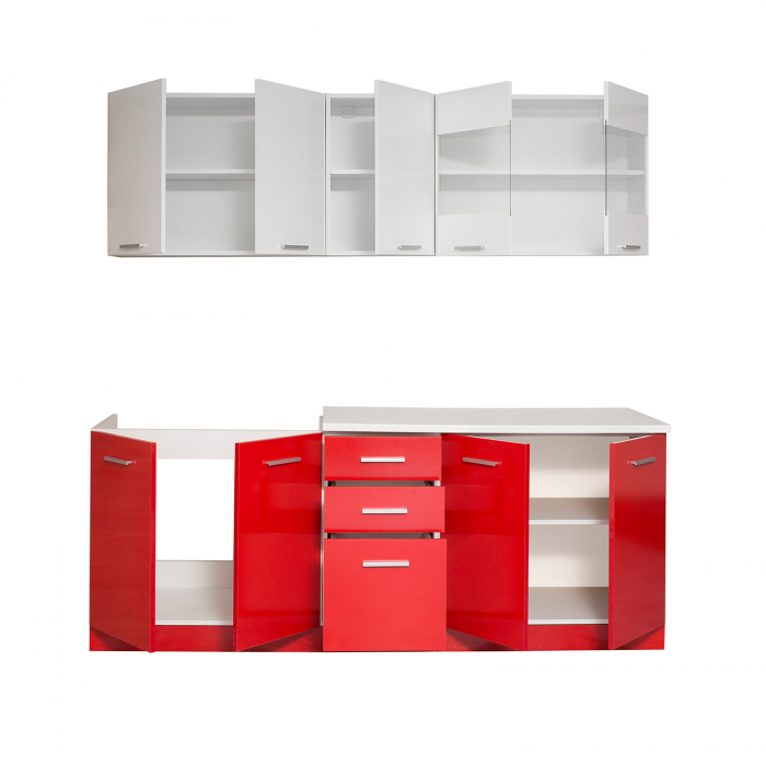 Set Bucatarie YANA HG, L 200, 6 corpuri, blat termorezistent, corp alb lucios, fronturi alb lucios + rosu - ExpoMob [2]