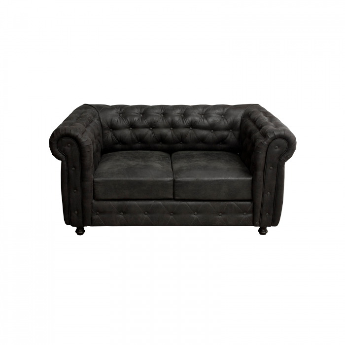 Set CHESTERFIELD 2-1-1, canapea fixa 2 locuri si 2 fotolii fixe, negru - ExpoMob [2]