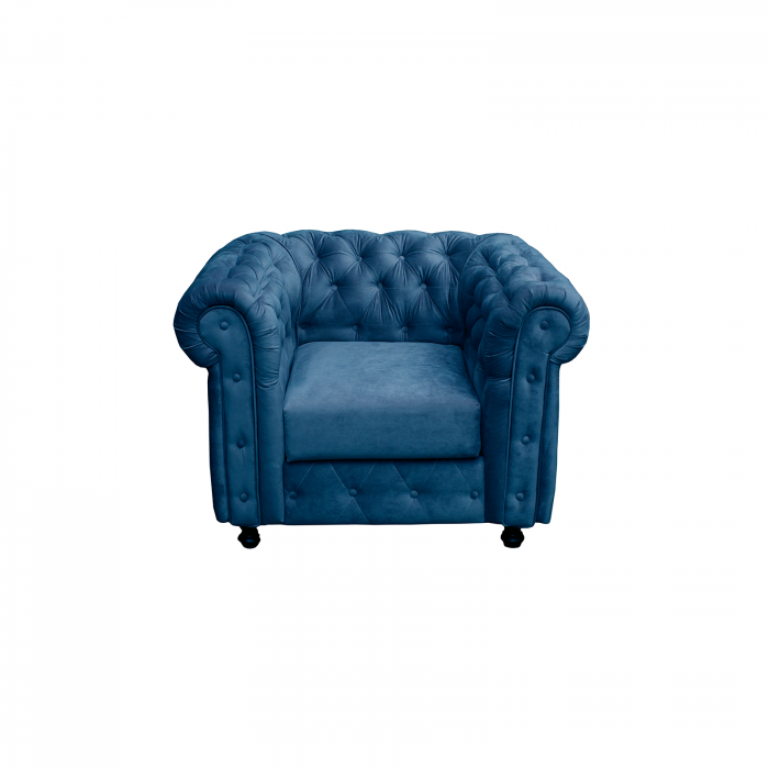 Set Canapea Extensibila 3 Locuri si 2 Fotolii Fixe Chesterfield, albastru - ExpoMob [12]