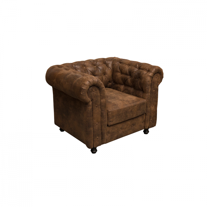 Set CHESTERFIELD 3-1-1, canapea extensibila 3 locuri si 2 fotolii fixe, maro - 1 Taburet Cadou - ExpoMob [12]