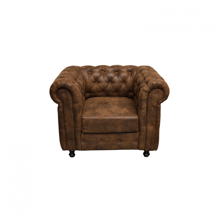 Set CHESTERFIELD 3-1-1, canapea extensibila 3 locuri si 2 fotolii fixe, maro - 1 Taburet Cadou - ExpoMob [11]