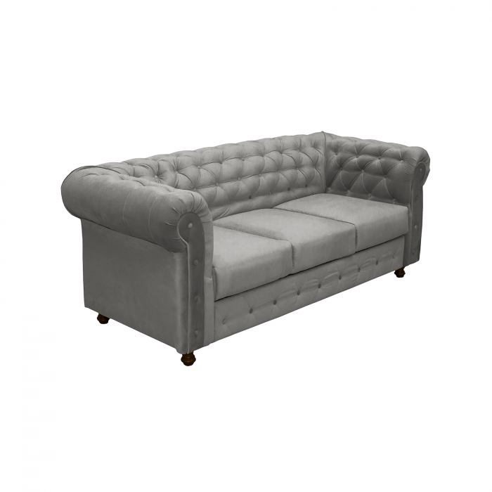 Set CHESTERFIELD 3-1-1, canapea extensibila 3 locuri si 2 fotolii fixe, gri deschis + 1 Taburet Cadou - ExpoMob [5]