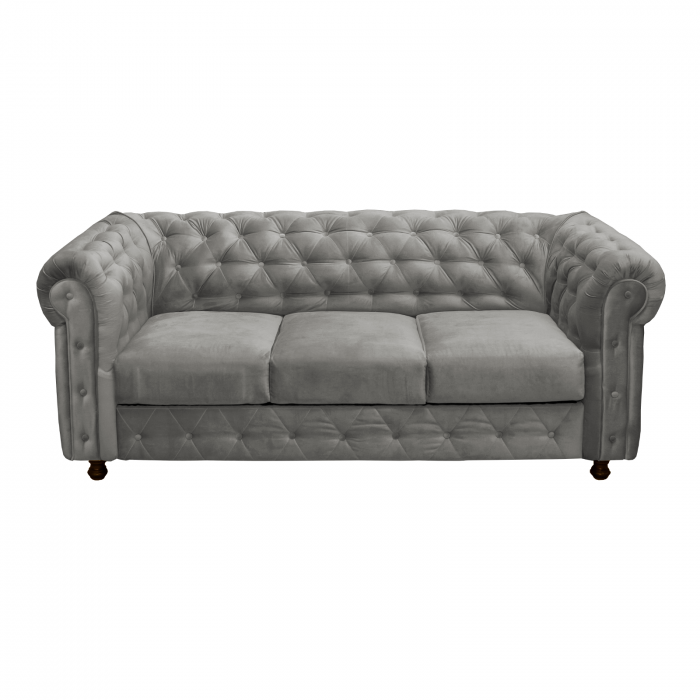Set CHESTERFIELD 3-1-1, canapea extensibila 3 locuri si 2 fotolii fixe, gri deschis + 1 Taburet Cadou - ExpoMob [4]