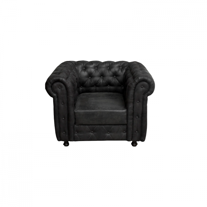Set Canapea Extensibila 3 Locuri si 2 Fotolii Fixe Chesterfield, negru - ExpoMob [9]