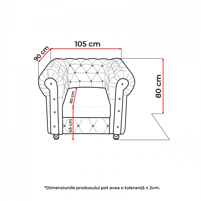 Set Canapea Extensibila 3 Locuri si 2 Fotolii Fixe Chesterfield, negru - ExpoMob [12]