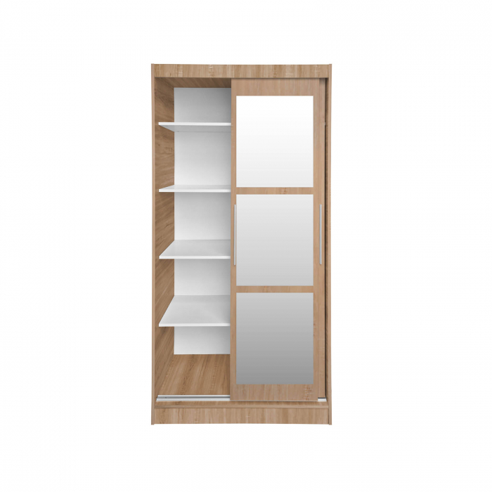 Set dormitor ALMA, 5 piese, pat 160x200 cm, dulap usi glisante cu oglinda, comoda, 2 noptiere, sonoma [6]