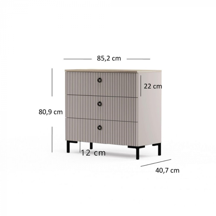 Set dormitor DOMINICA, 4 piese, pat cu somiera rabatabila 160x200 cm, comoda, 2 noptiere, taupe + stejar silverjack [7]