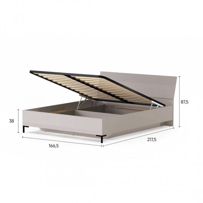 Set dormitor DOMINICA, 5 piese, pat cu somiera rabatabila 160x200 cm, dulap 3 usi cu oglinda, comoda, 2 noptiere, taupe + stejar silverjack [7]