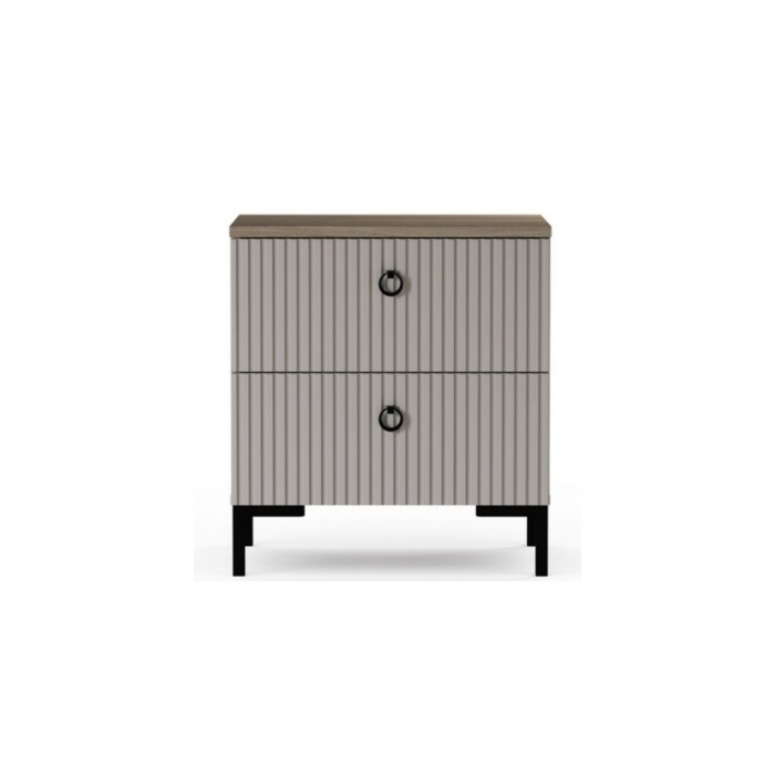 Set dormitor DOMINICA, 5 piese, pat cu somiera rabatabila 160x200 cm, dulap 3 usi cu oglinda, comoda, 2 noptiere, taupe + stejar silverjack [4]