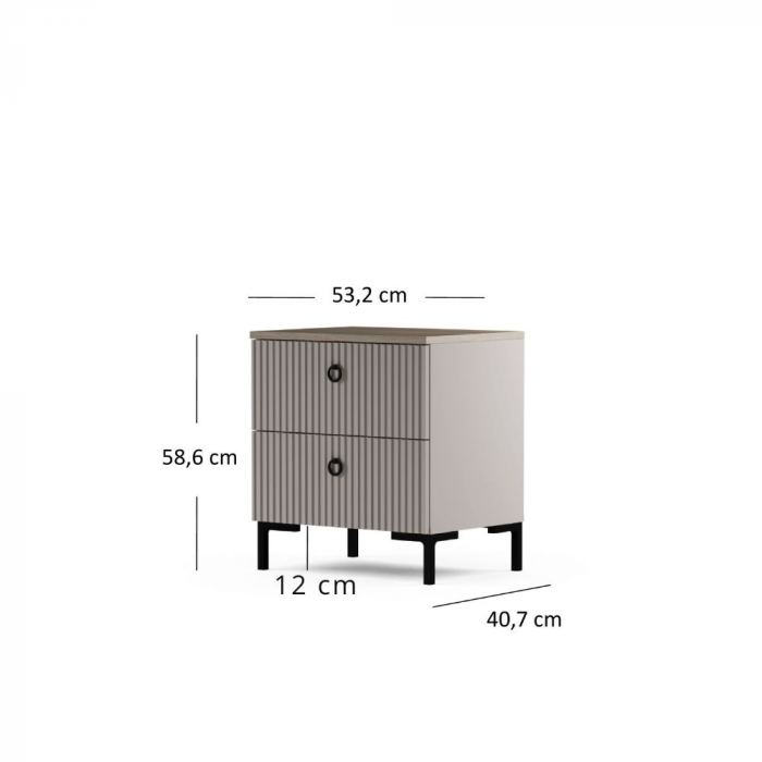Set dormitor DOMINICA, 5 piese, pat cu somiera rabatabila 160x200 cm, dulap 3 usi cu oglinda, comoda, 2 noptiere, taupe + stejar silverjack [8]