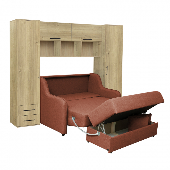 Set dormitor tineret YASMIN M1, 3 corpuri, stejar Belfast, 238x50x200 cm + Canapea GALA extensibila, 2 locuri, caramiziu, 143x98x98 cm - ExpoMob [3]