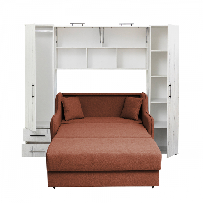 Set dormitor tineret YASMIN M1, 3 corpuri, alb Elvetia, 238x50x200 cm + Canapea GALA extensibila, 2 locuri, caramiziu, 143x98x98 cm - ExpoMob [2]