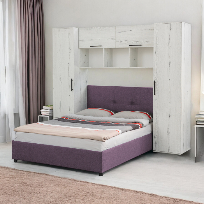 Set dormitor tineret YASMIN M1, 3 corpuri, alb Elvetia, 238x50x200 cm + Pat tapitat ECONO I, mov deschis, 140x200 cm - ExpoMob [6]