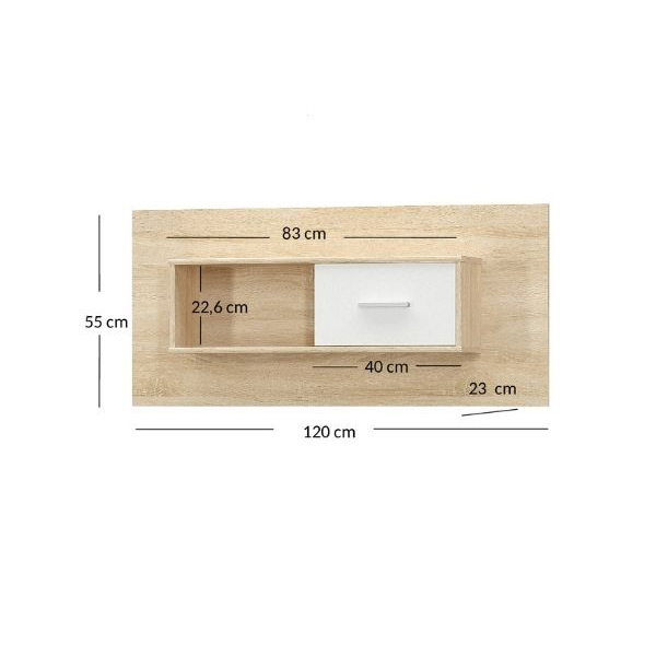 Set dormitor TIPS, 6 piese, pat 90x200 cm, dulap 4 usi, biblioteca, birou, comoda, raft, stejar sonoma + alb [10]