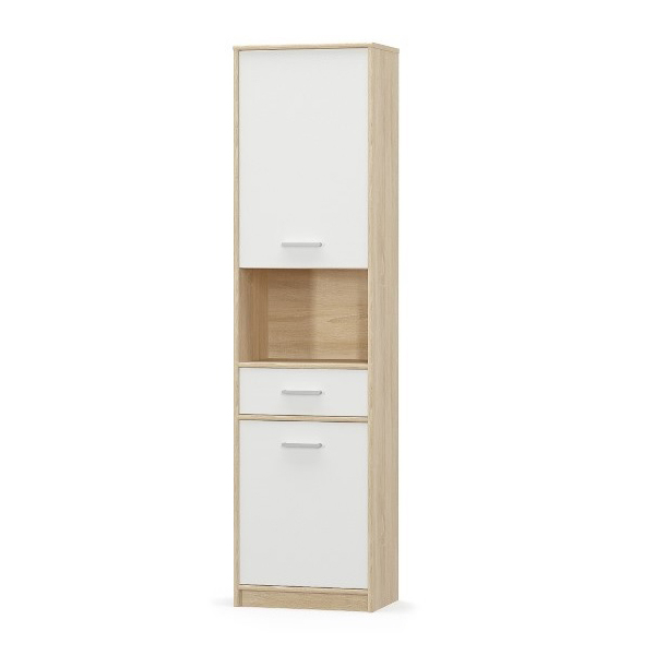 Set dormitor TIPS, 6 piese, pat 90x200 cm, dulap 4 usi, biblioteca, birou, comoda, raft, stejar sonoma + alb [3]