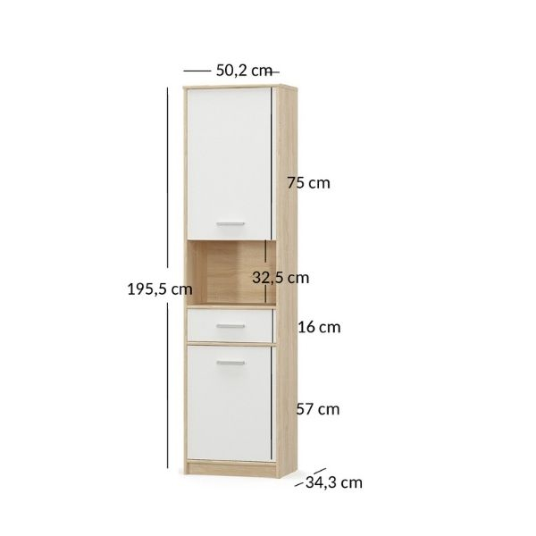 Set dormitor TIPS, 6 piese, pat 90x200 cm, dulap 4 usi, biblioteca, birou, comoda, raft, stejar sonoma + alb [8]