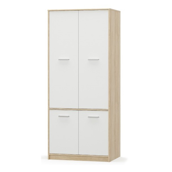 Set dormitor TIPS, 6 piese, pat 90x200 cm, dulap 4 usi, biblioteca, birou, comoda, raft, stejar sonoma + alb [6]