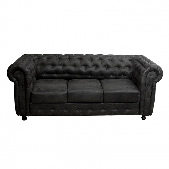 Set CHESTERFIELD 3-1-1, canapea  extensibila 3 locuri si 2 fotolii fixe, negru + 1 Taburet Cadou - ExpoMob [4]