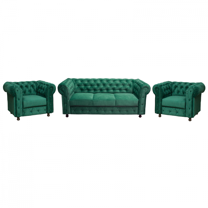 Set CHESTERFIELD 3-1-1, canapea  extensibila 3 locuri si 2 fotolii fixe, verde + 1 Taburet Cadou - ExpoMob [3]