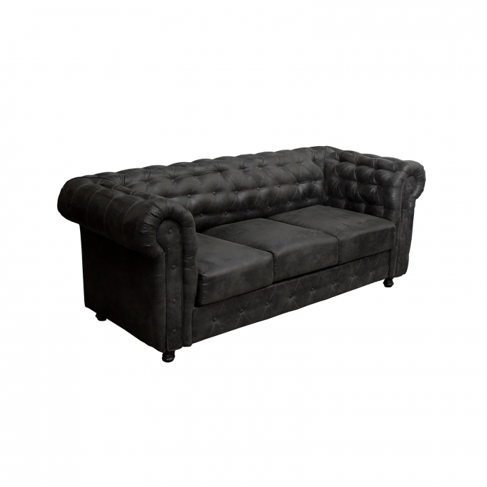 Set CHESTERFIELD 3-1-1, canapea  extensibila 3 locuri si 2 fotolii fixe, negru + 1 Taburet Cadou - ExpoMob [5]