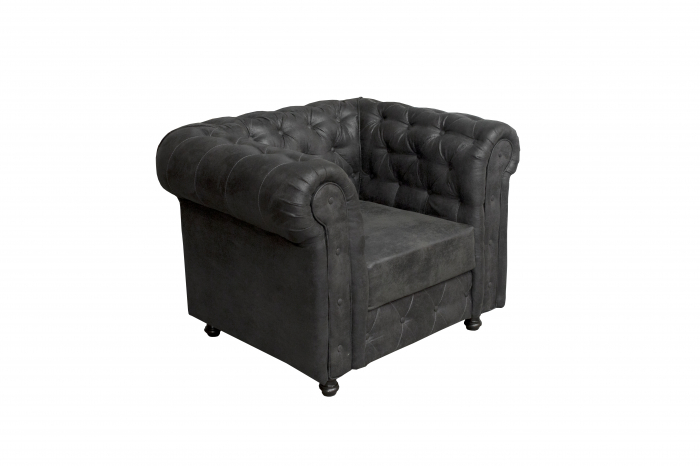 Set CHESTERFIELD 3-1-1, canapea  extensibila 3 locuri si 2 fotolii fixe, negru + 1 Taburet Cadou - ExpoMob [12]