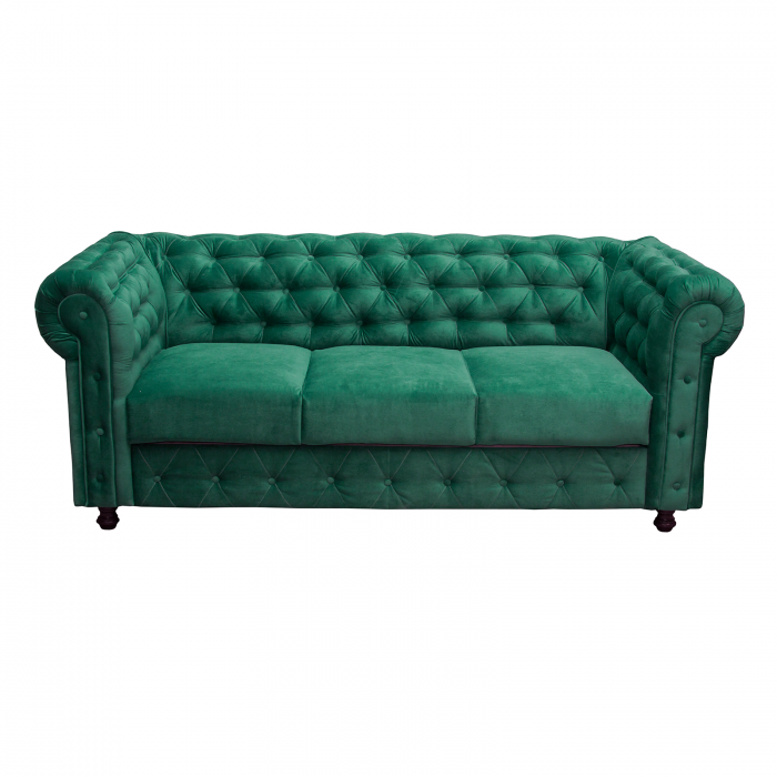Set CHESTERFIELD 3-1-1, canapea  extensibila 3 locuri si 2 fotolii fixe, verde + 1 Taburet Cadou - ExpoMob [4]
