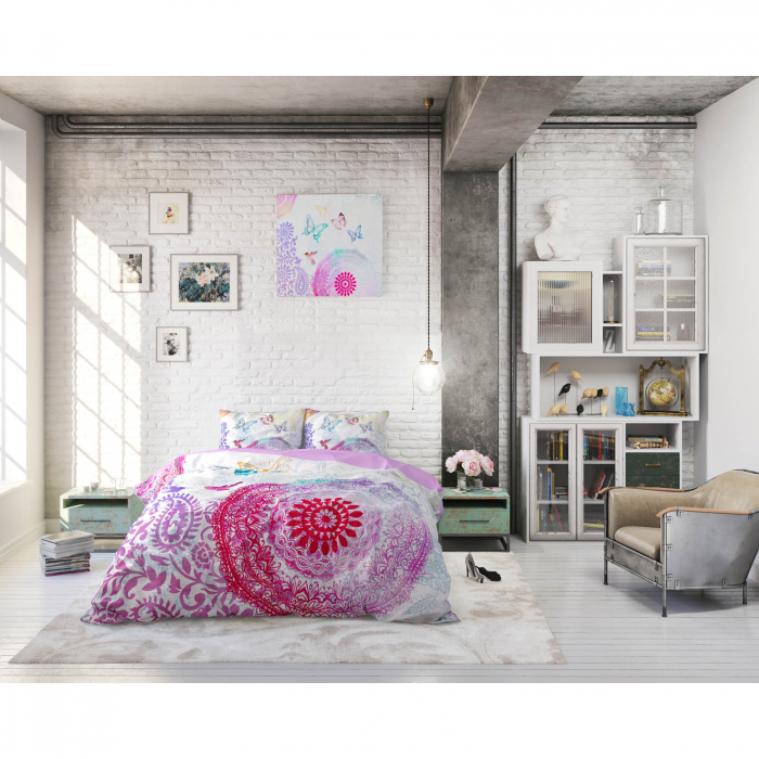 Set lenjerie de pat dubla Lovely Flowers, 140x220 cm, alb - ExpoMob [4]