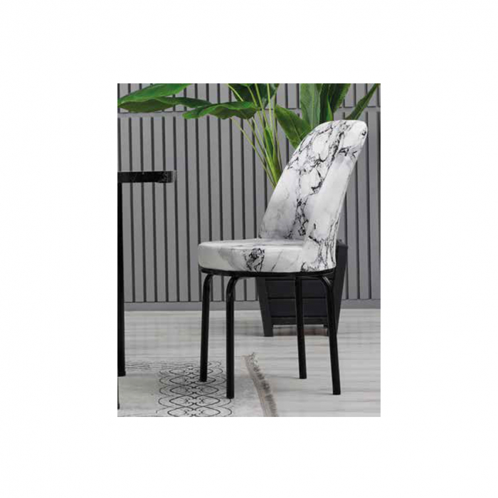 Set LION WOOD, masa extensibila cu 6 scaune, dreptunghiulara, marmura negru + alb, 130/170x80x75 cm [3]