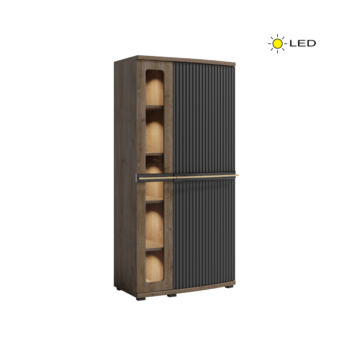 Set Living CANDY, 3 corpuri, cu lumini LED, vitrina C2a, comoda C4, etajera C6, grafit [2]