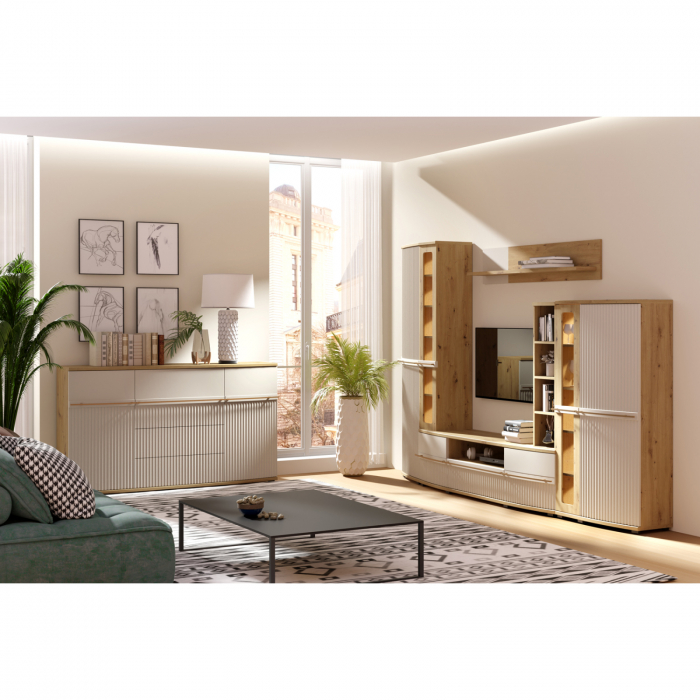 Set Living CANDY Z.A., 6 corpuri, cu lumini LED si Comoda CANDY C/12, 2 usi, 4 sertare, artisan + cashmere [10]
