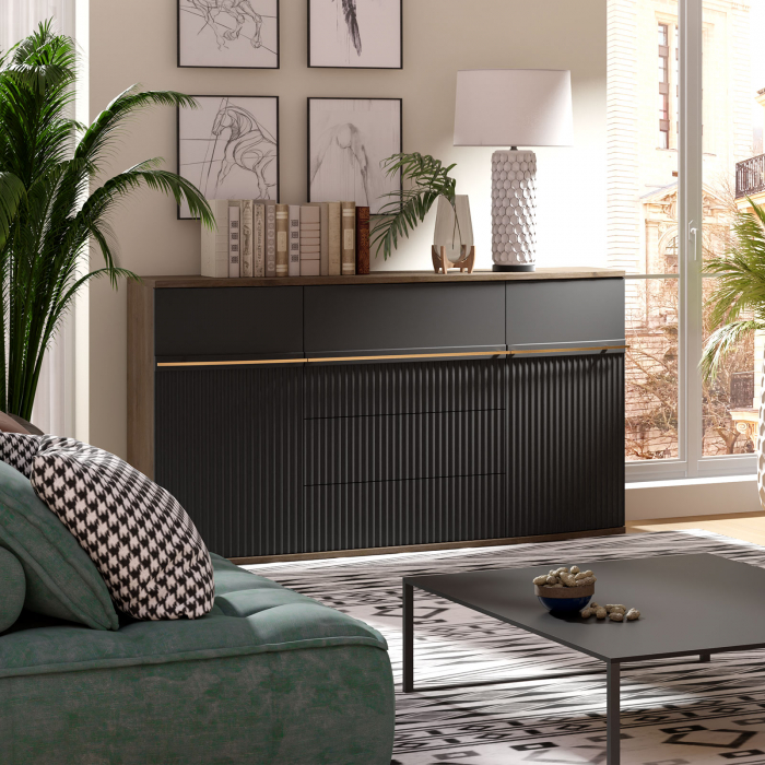 Set Living VAL GARDENA Z.P., 4 corpuri, cu lumini LED si Comoda VG12, 2 usi, 3 sertare - ExpoMob [11]