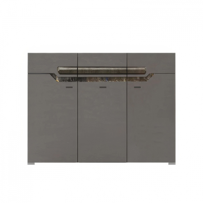 Set Living DAVOS Z.P., 4 corpuri, cu lumini LED si soft close, corp PAL nuc inchis, fronturi MDF gri si Comoda DAVOS D/12, 3 usi si 3 sertare [6]