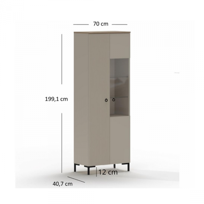 Set Living DOMINICA, 5 piese, 2 vitrine, comoda TV,  masuta de cafea, raft suspendat, taupe + stejar silverjack, 290x41x199 cm [7]
