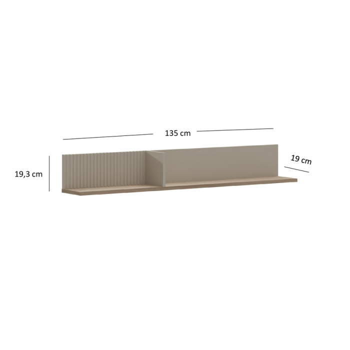 Set Living DOMINICA, 5 piese, 2 vitrine, comoda TV,  masuta de cafea, raft suspendat, taupe + stejar silverjack, 290x41x199 cm [9]