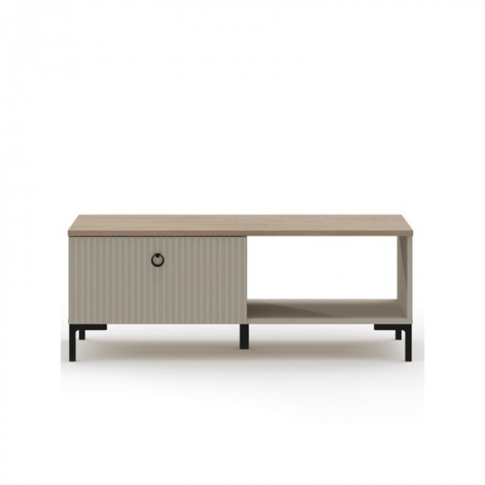 Set Living DOMINICA, 6 piese, 2 vitrine, comoda TV, comoda, masuta de cafea, raft suspendat, taupe + stejar silverjack, 440x41x199 cm [7]