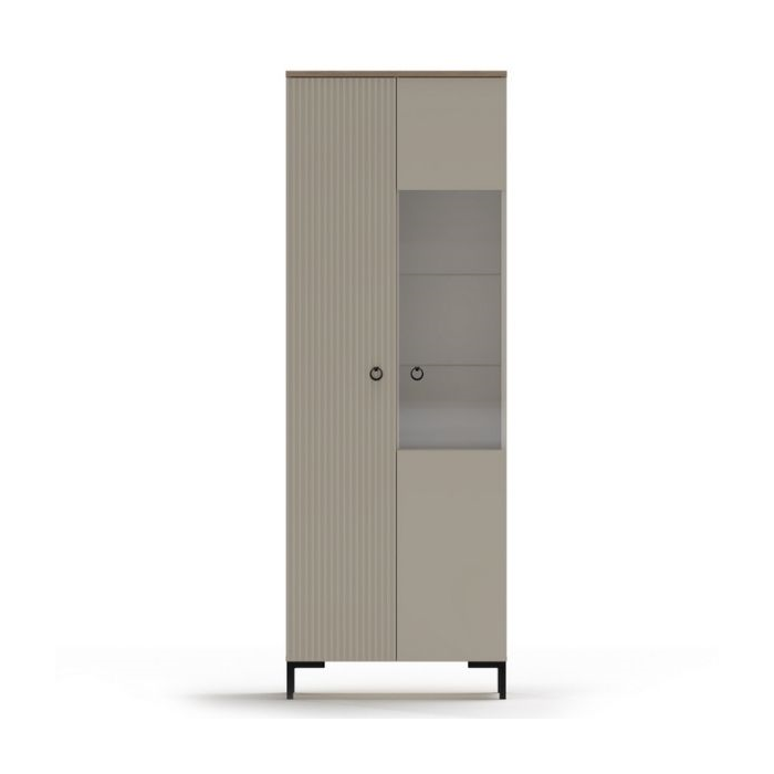 Set Living DOMINICA, 6 piese, 2 vitrine, comoda TV, comoda, masuta de cafea, raft suspendat, taupe + stejar silverjack, 440x41x199 cm [2]
