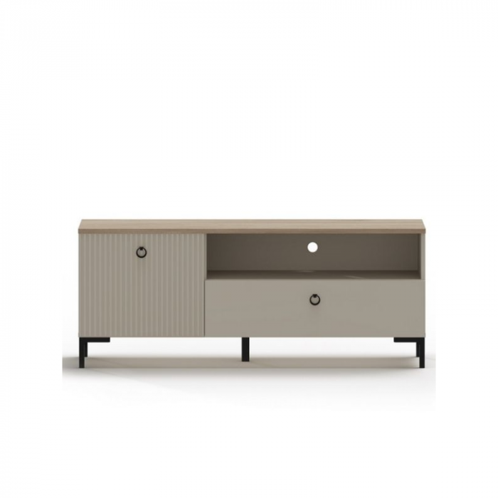 Set Living DOMINICA, 6 piese, 2 vitrine, comoda TV, comoda, masuta de cafea, raft suspendat, taupe + stejar silverjack, 440x41x199 cm [3]