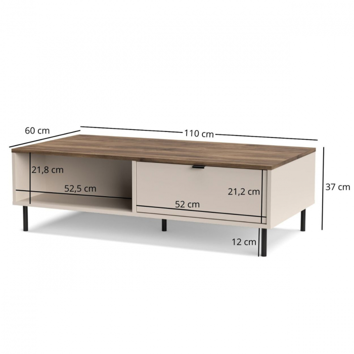 Set Living EVO, 4 piese, comoda TV, comoda, biblioteca, masuta cafea, casmir + stejar castello, 490,2x40x135,2 cm [7]