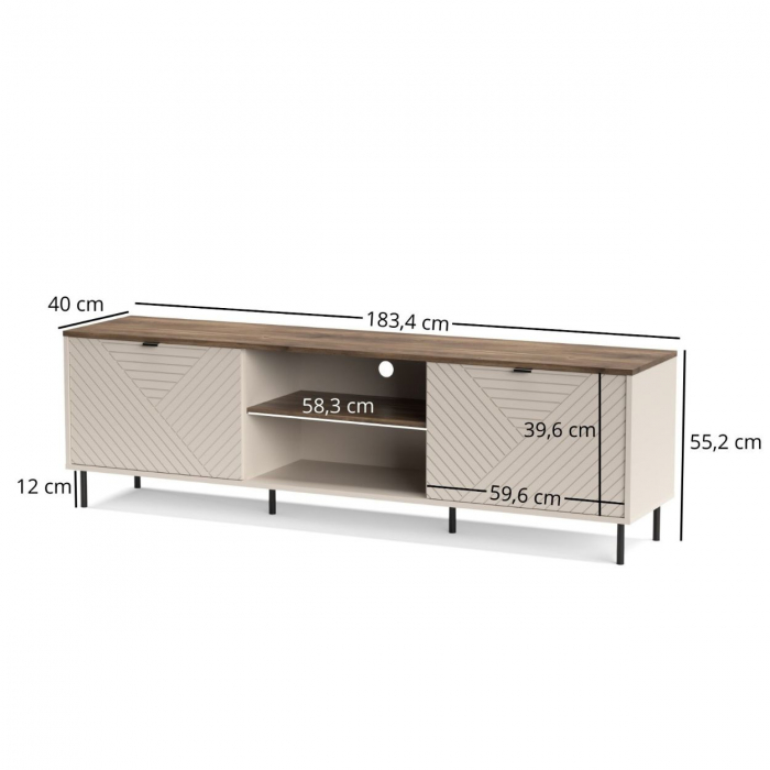 Set Living EVO, 4 piese, comoda TV, comoda, biblioteca, masuta cafea, casmir + stejar castello, 490,2x40x135,2 cm [9]