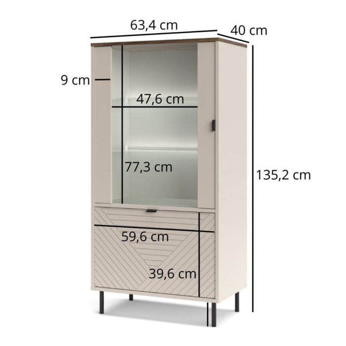 Set Living EVO, 5 piese, 2 vitrine, comoda TV, masuta cafea, raft suspendat, casmir + stejar castello, 315x40x195 cm [10]